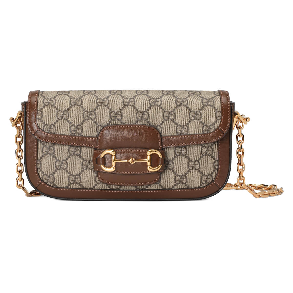 GUCCI Horsebit 1955 Small Top Handle Shoulder Bag - Beige Canvas & Brown Leather