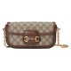 GUCCI Horsebit 1955 Small Top Handle Shoulder Bag - Beige Canvas & Brown Leather