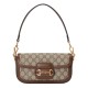 GUCCI Horsebit 1955 Small Top Handle Shoulder Bag - Beige Canvas & Brown Leather