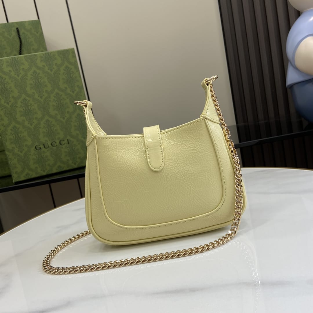 GUCCI Jackie Notte Mini Shoulder Bag in Patent Leather - Light Yellow