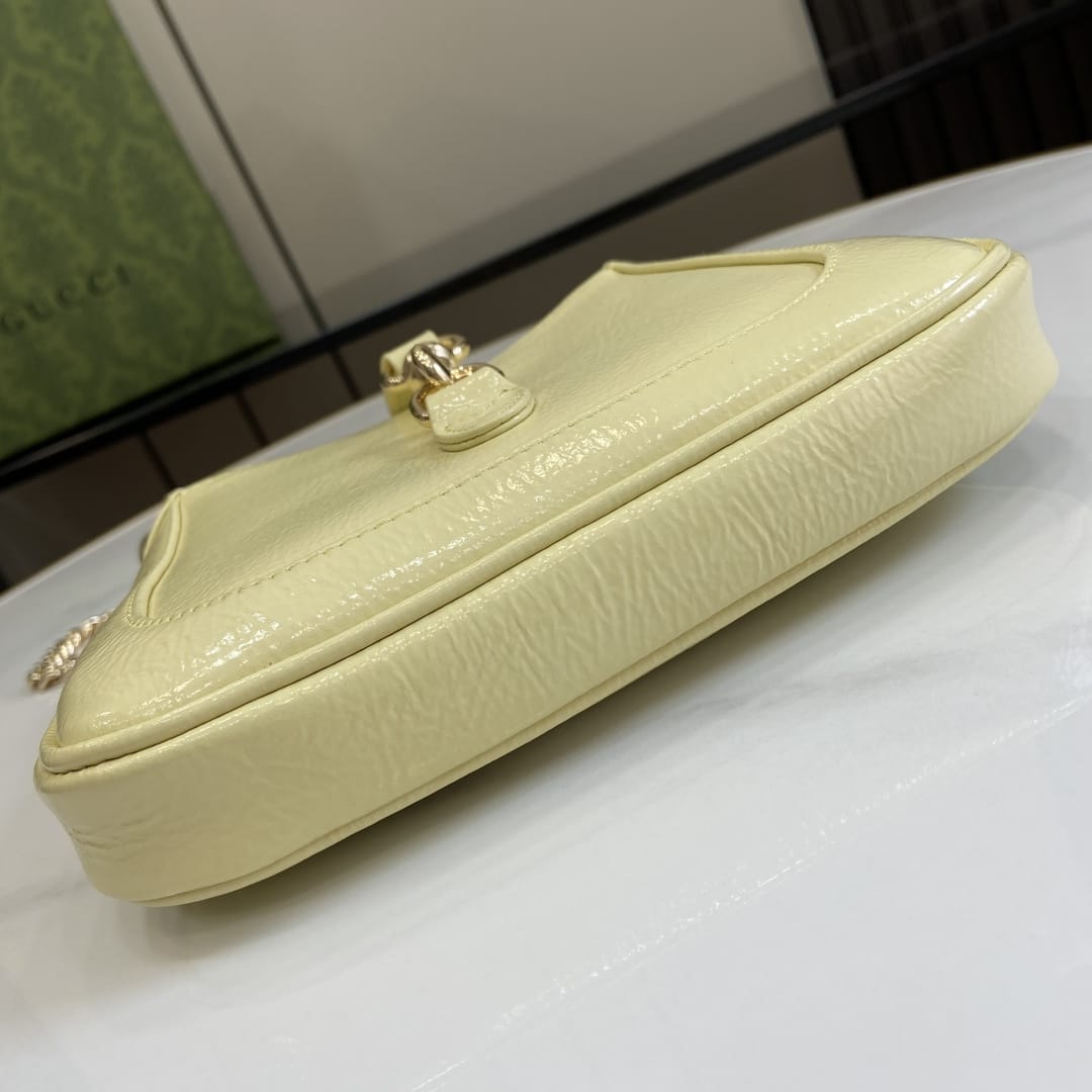 GUCCI Jackie Notte Mini Shoulder Bag in Patent Leather - Light Yellow