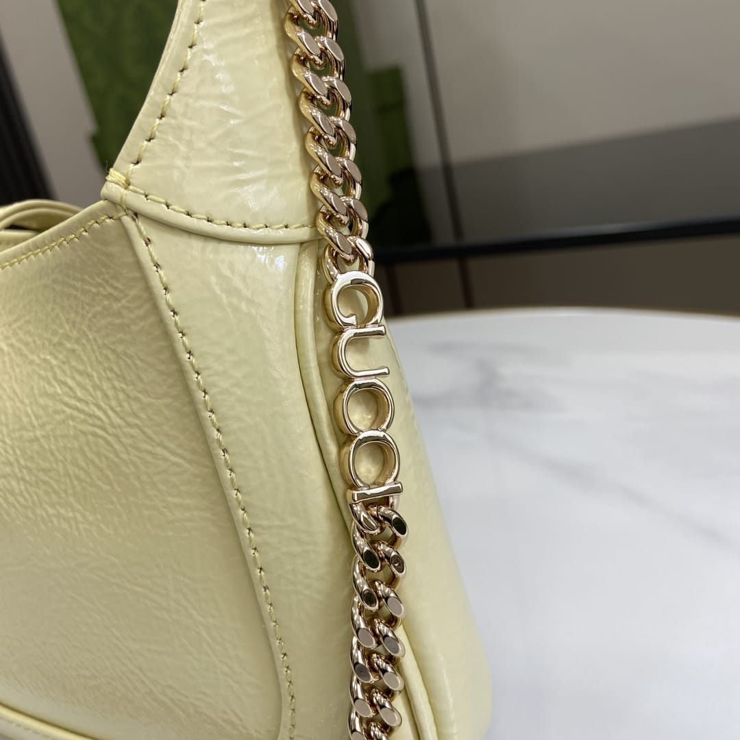 GUCCI Jackie Notte Mini Shoulder Bag in Patent Leather - Light Yellow