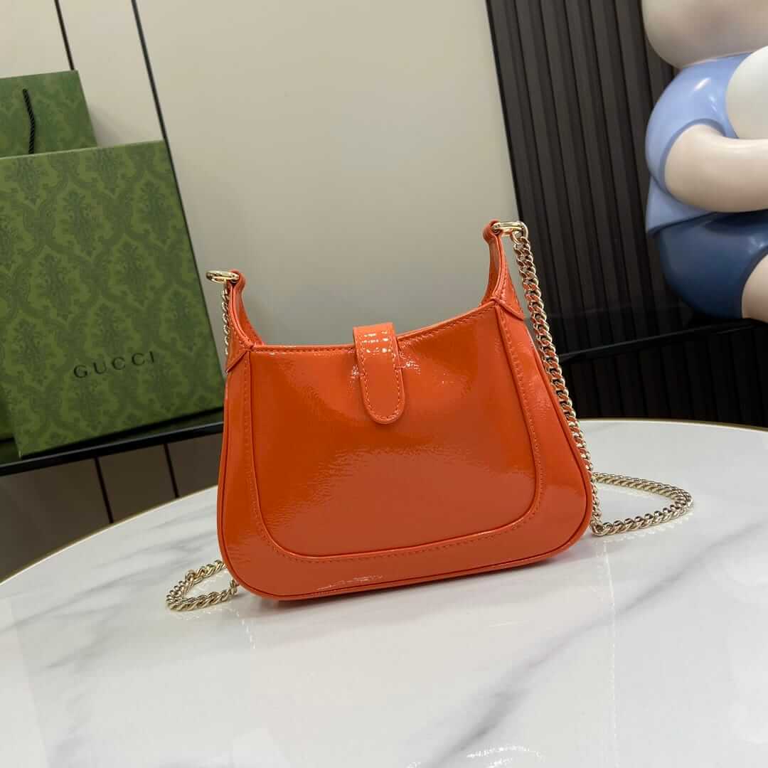 GUCCI Jackie Notte Mini Shoulder Bag in Patent Leather - Orange