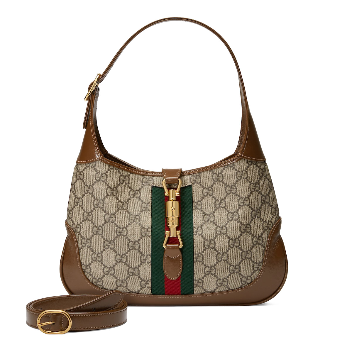 GUCCI Jackie 1961 Small Shoulder Bag - Beige Canvas & Brown Leather