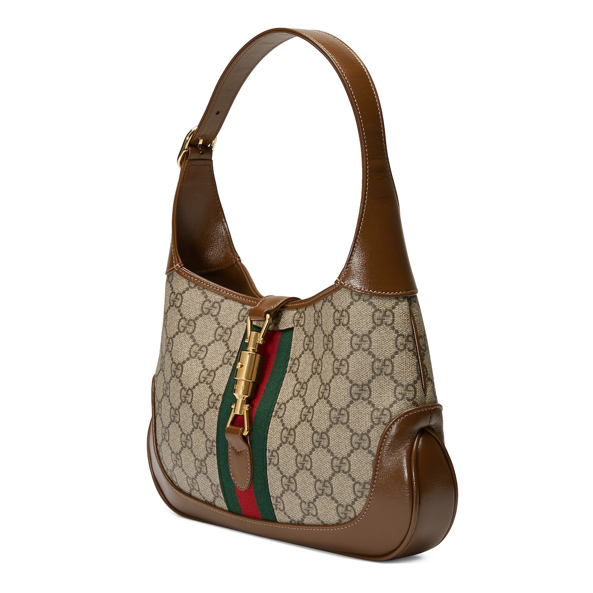 GUCCI Jackie 1961 Small Shoulder Bag - Beige Canvas & Brown Leather