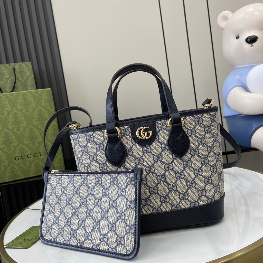 GUCCI Ophidia Mini Tote Bag - Beige and Blue GG Supreme