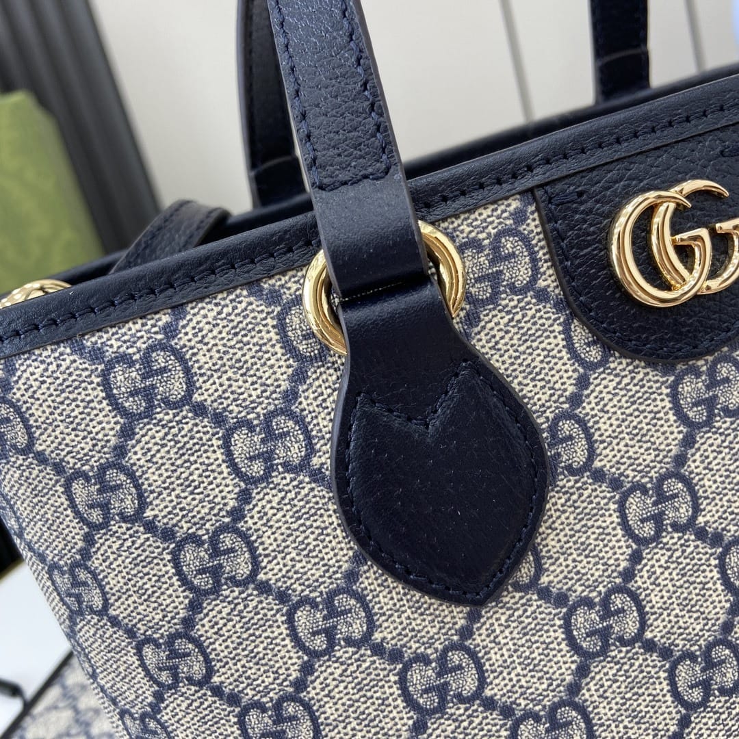 GUCCI Ophidia Mini Tote Bag - Beige and Blue GG Supreme