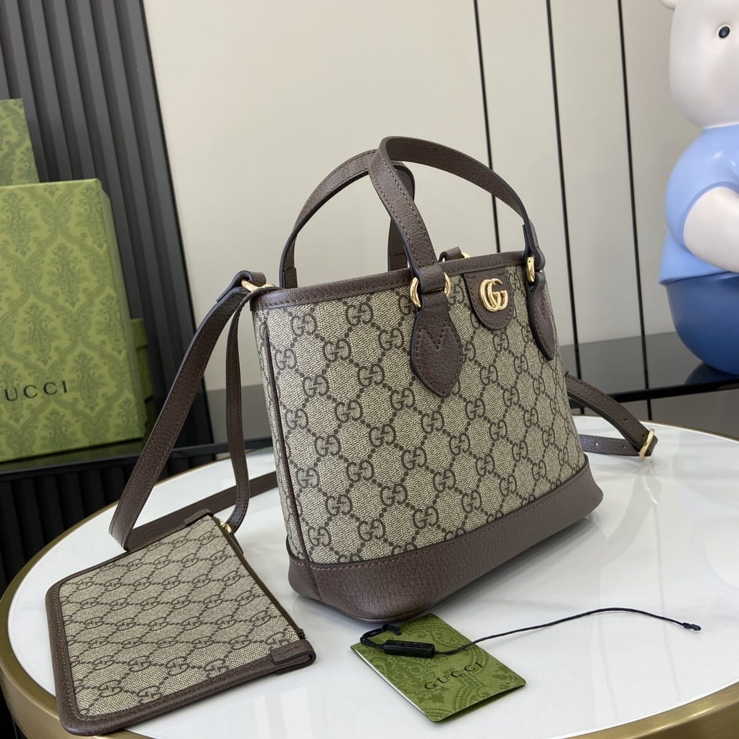 GUCCI Ophidia Mini Tote Bag - Beige and Ebony GG Supreme