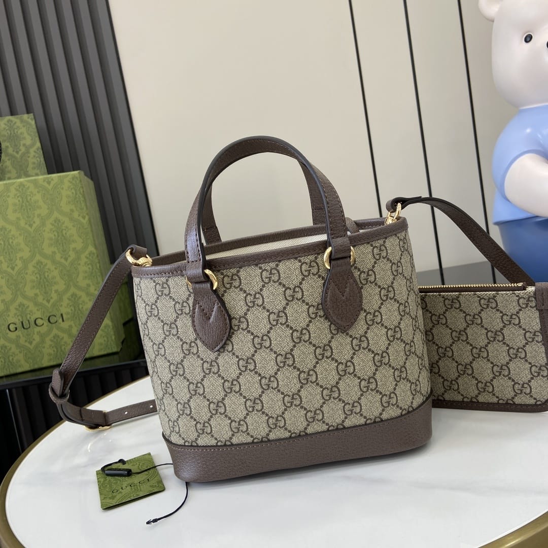 GUCCI Ophidia Mini Tote Bag - Beige and Ebony GG Supreme