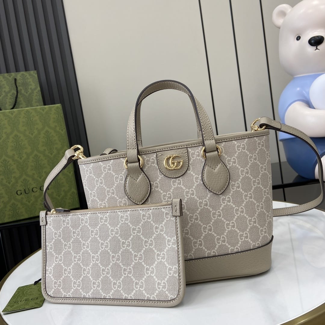 GUCCI Ophidia Mini Tote Bag - Beige and White GG Supreme