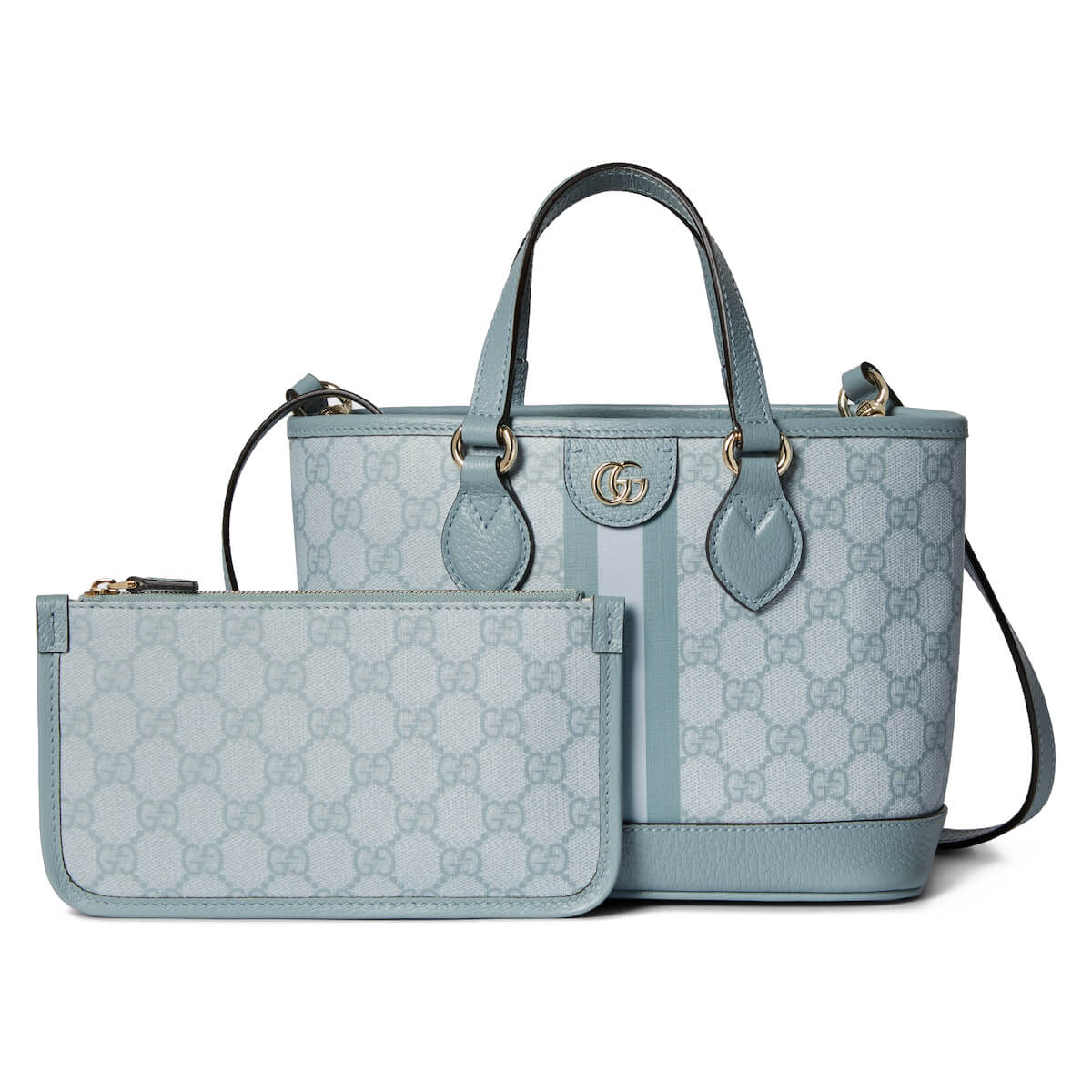 GUCCI Ophidia Mini Tote Bag - Dusty Blue GG Supreme