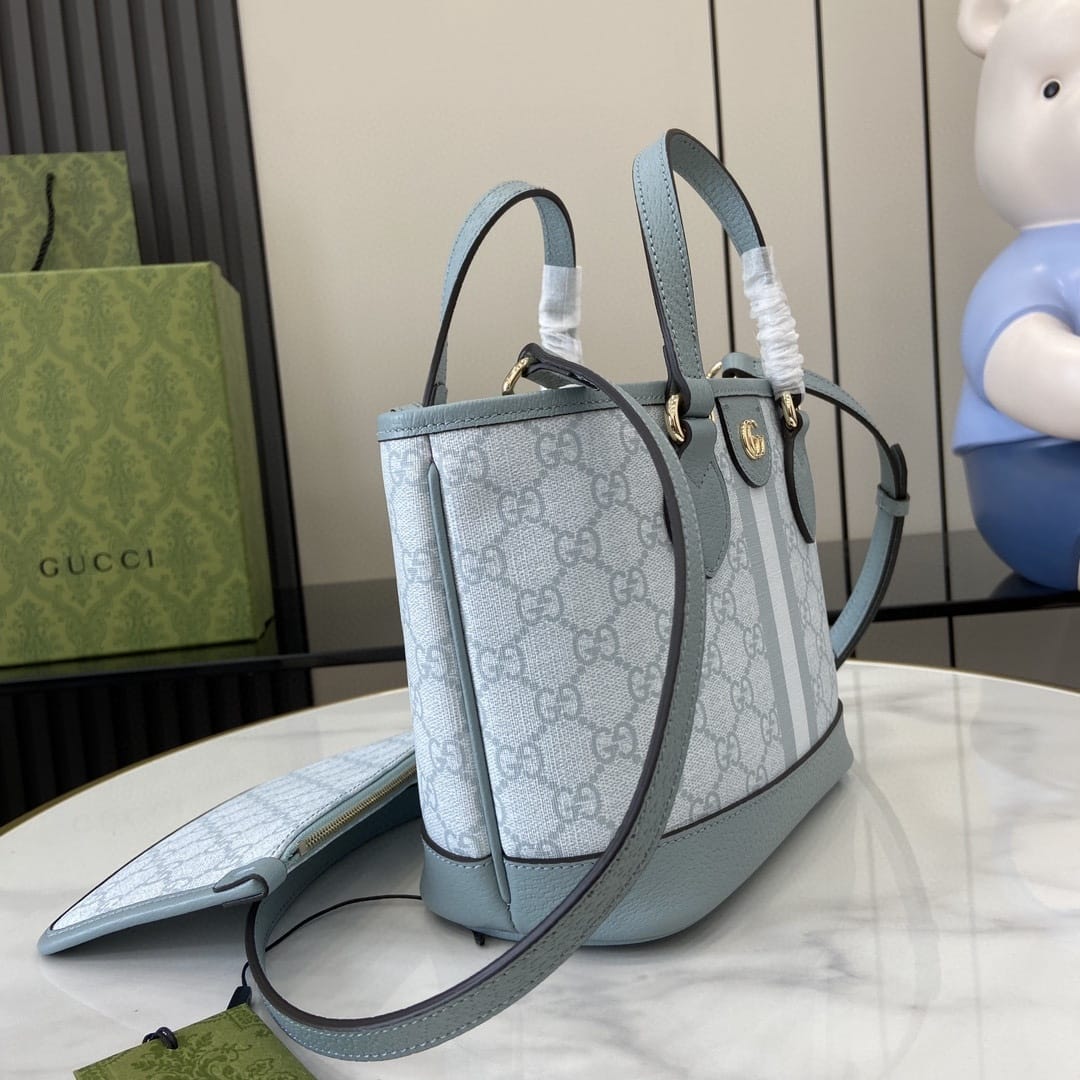 GUCCI Ophidia Mini Tote Bag - Dusty Blue GG Supreme