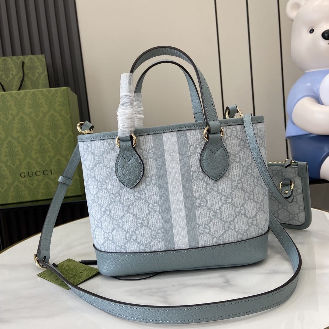 GUCCI Ophidia Mini Tote Bag - Dusty Blue GG Supreme