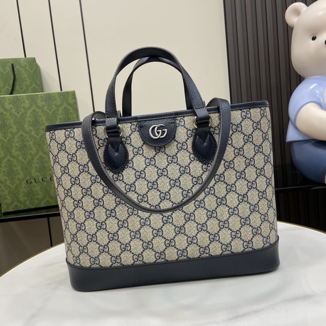 GUCCI Ophidia Small Tote Bag - Beige and Blue GG Supreme