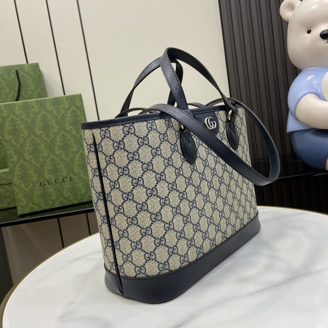 GUCCI Ophidia Small Tote Bag - Beige and Blue GG Supreme