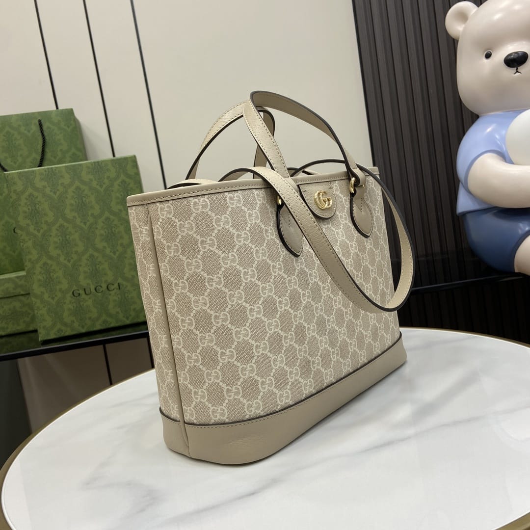 GUCCI Ophidia Small Tote Bag - Beige and White GG Supreme