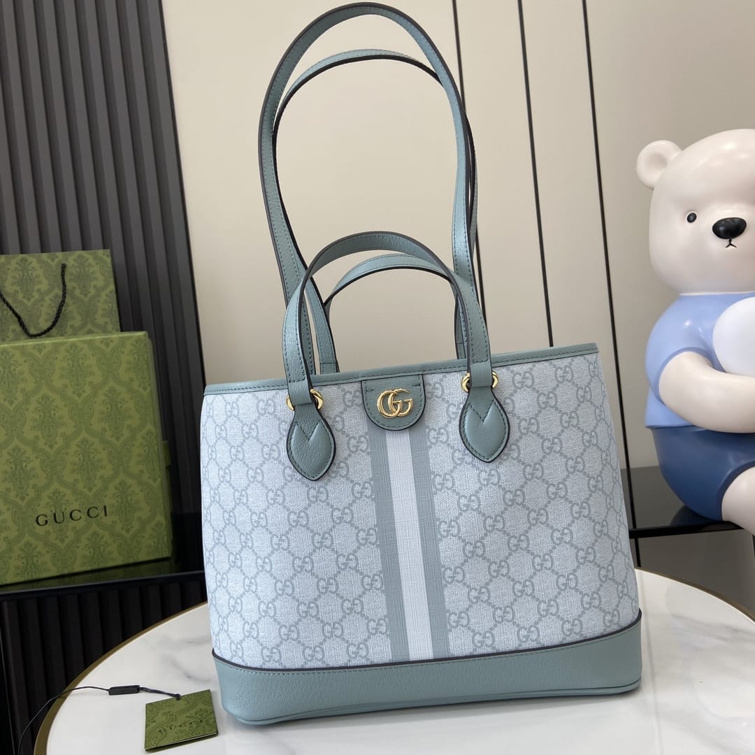 GUCCI Ophidia Small Tote Bag - Dusty Blue GG Supreme