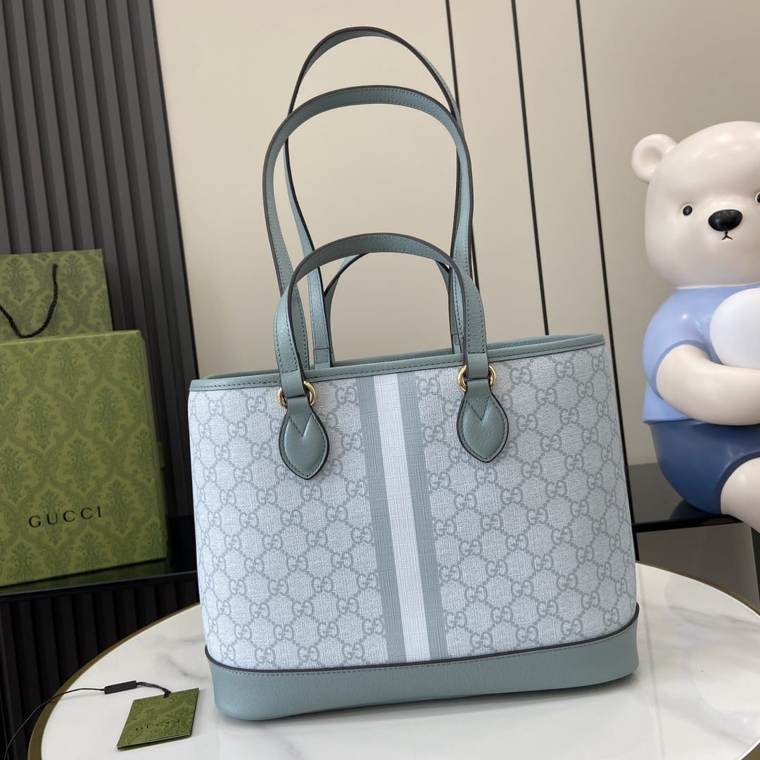 GUCCI Ophidia Small Tote Bag - Dusty Blue GG Supreme