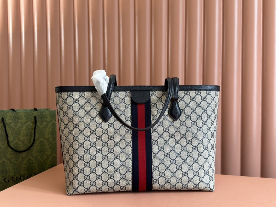 GUCCI Ophidia Medium Tote Bag - Beige and Blue GG Supreme