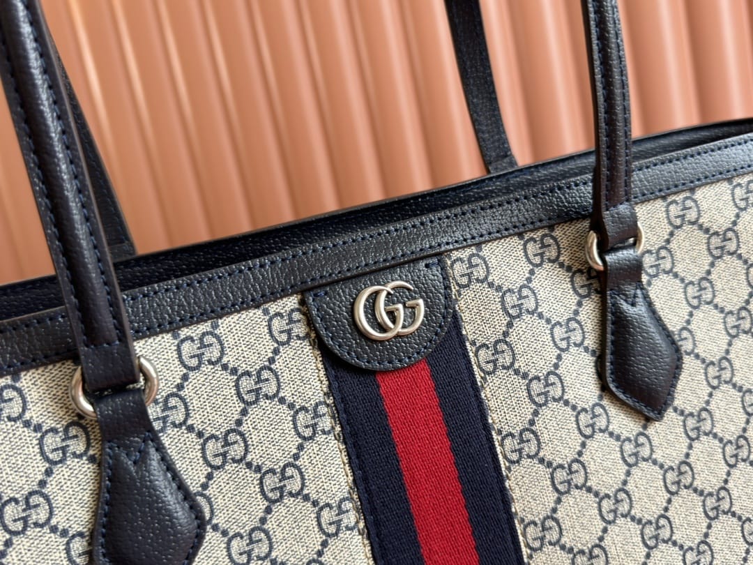 GUCCI Ophidia Medium Tote Bag - Beige and Blue GG Supreme