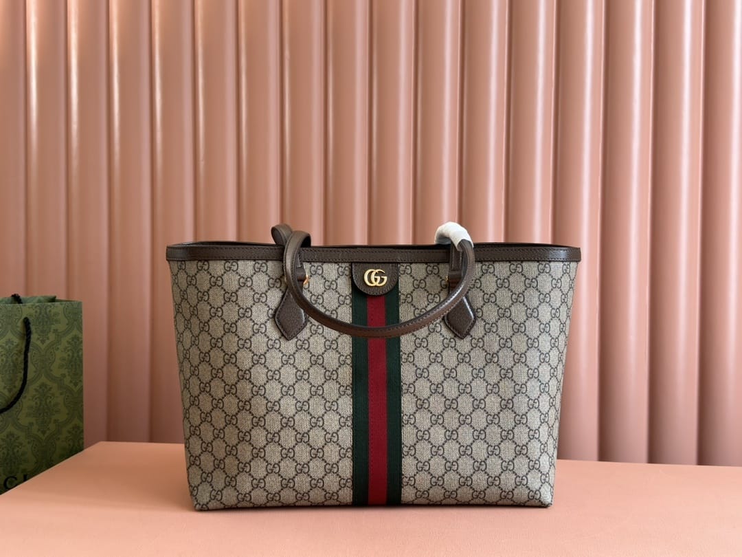 GUCCI Ophidia Medium Tote Bag - Beige and Ebony GG Supreme