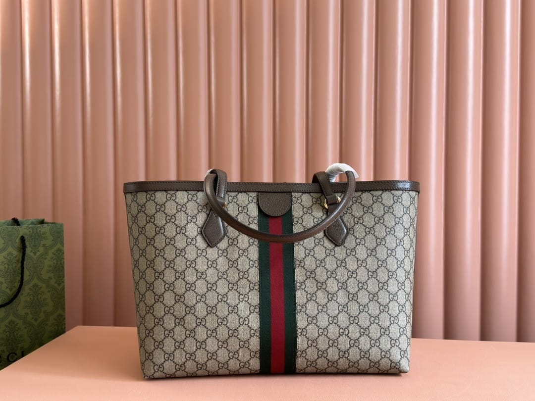 GUCCI Ophidia Medium Tote Bag - Beige and Ebony GG Supreme