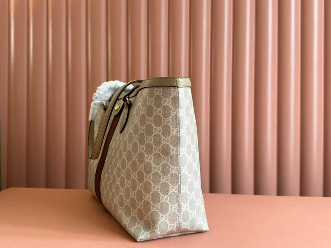 GUCCI Ophidia Medium Tote Bag - Beige and White GG Supreme