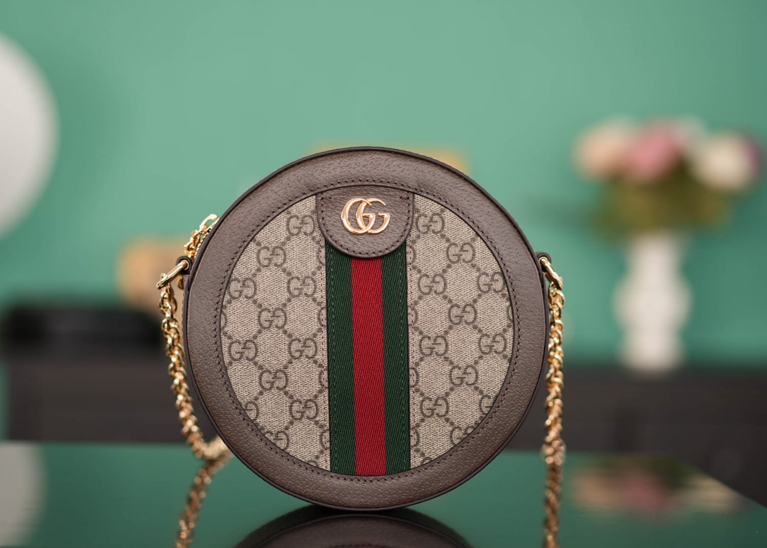 GUCCI Ophidia GG Supreme Mini Round Shoulder Bag