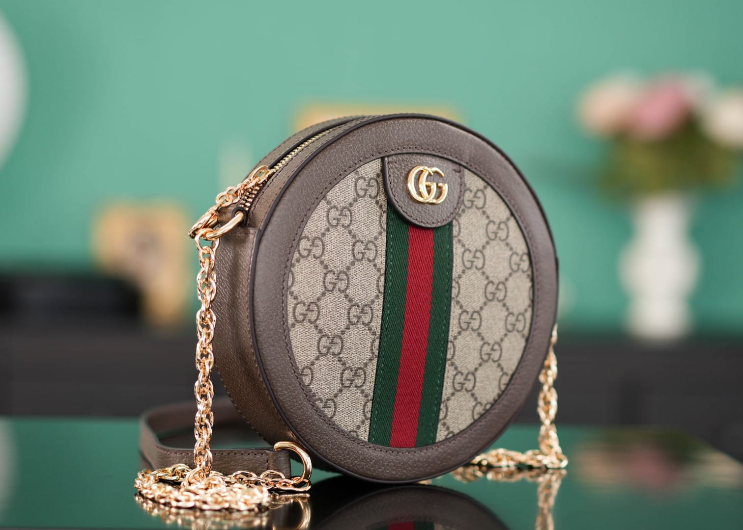 GUCCI Ophidia GG Supreme Mini Round Shoulder Bag