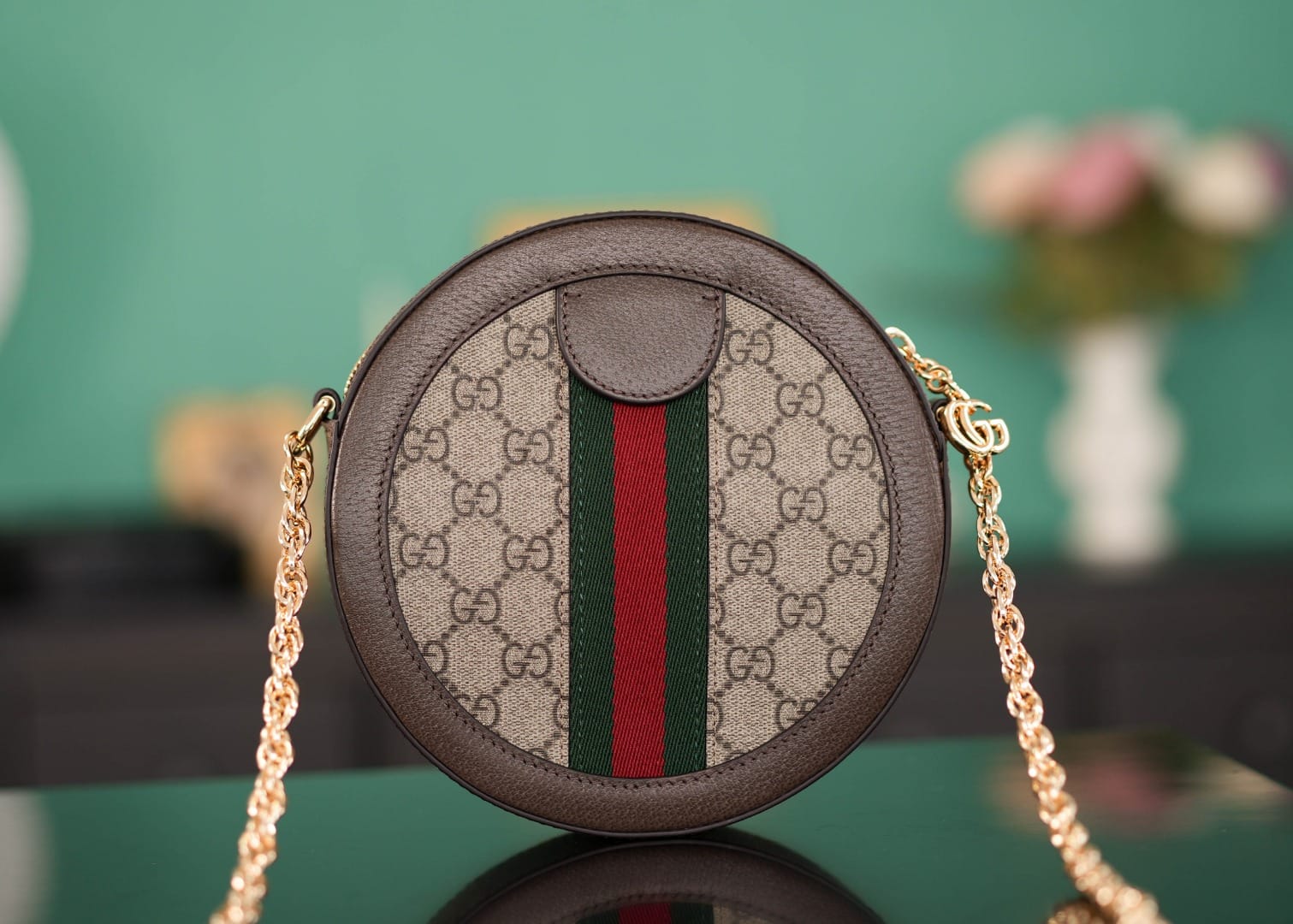 GUCCI Ophidia GG Supreme Mini Round Shoulder Bag