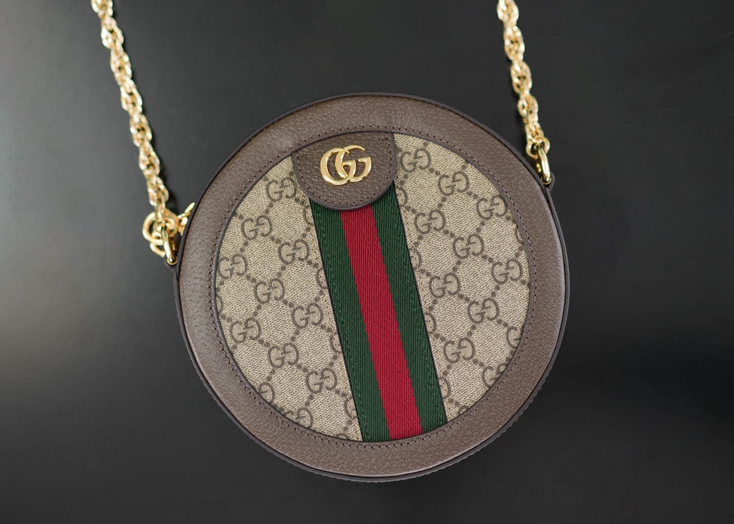 GUCCI Ophidia GG Supreme Mini Round Shoulder Bag