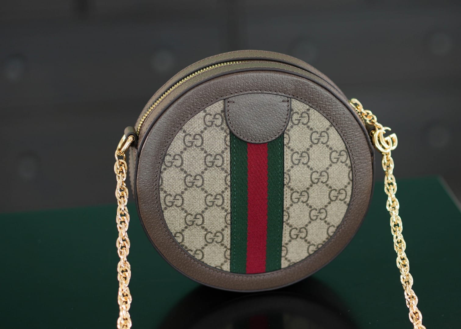 GUCCI Ophidia GG Supreme Mini Round Shoulder Bag