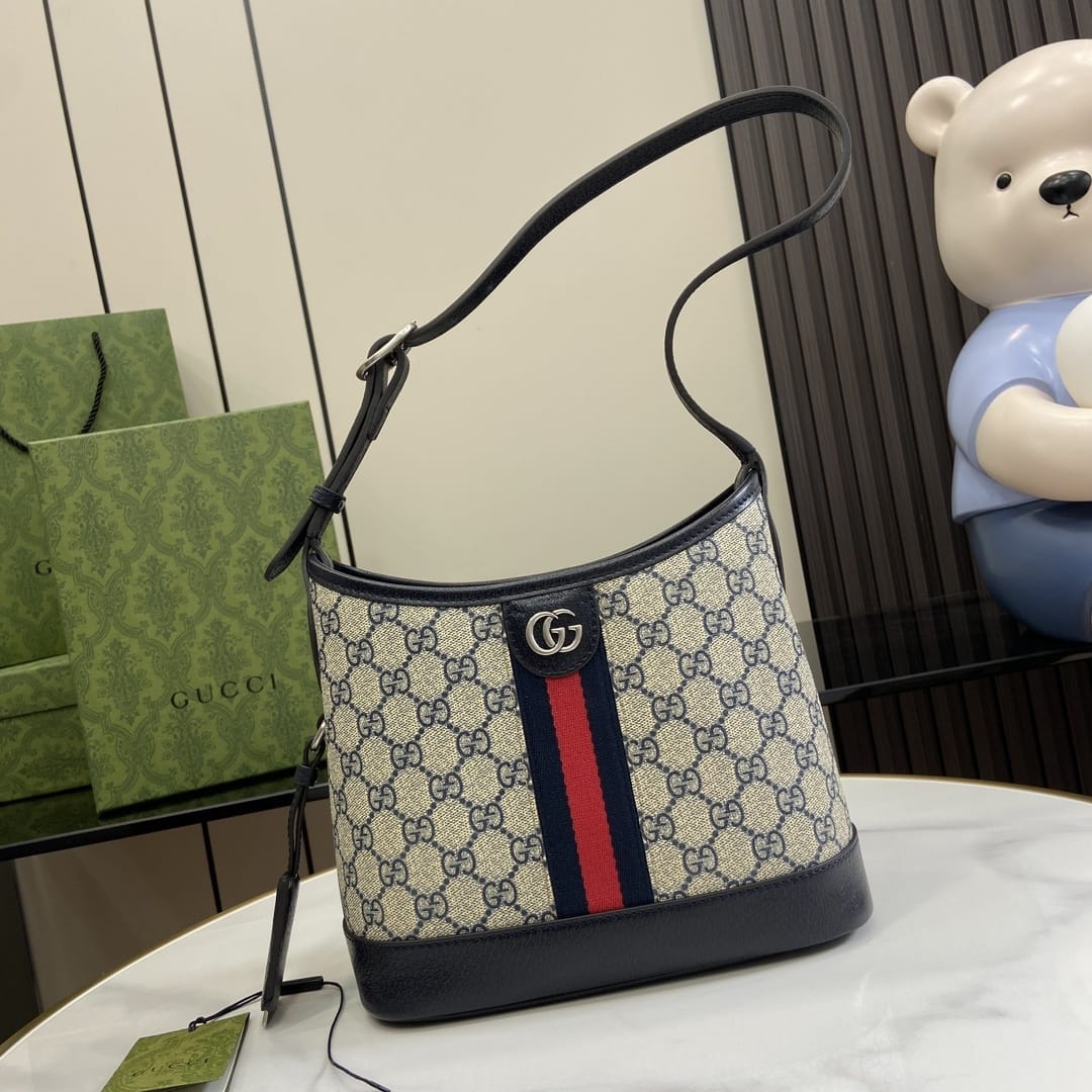 GUCCI Ophidia Small Shoulder Bag - Beige and Blue GG Supreme