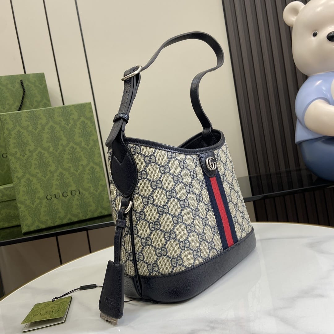 GUCCI Ophidia Small Shoulder Bag - Beige and Blue GG Supreme