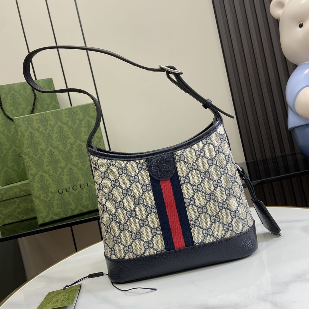 GUCCI Ophidia Small Shoulder Bag - Beige and Blue GG Supreme