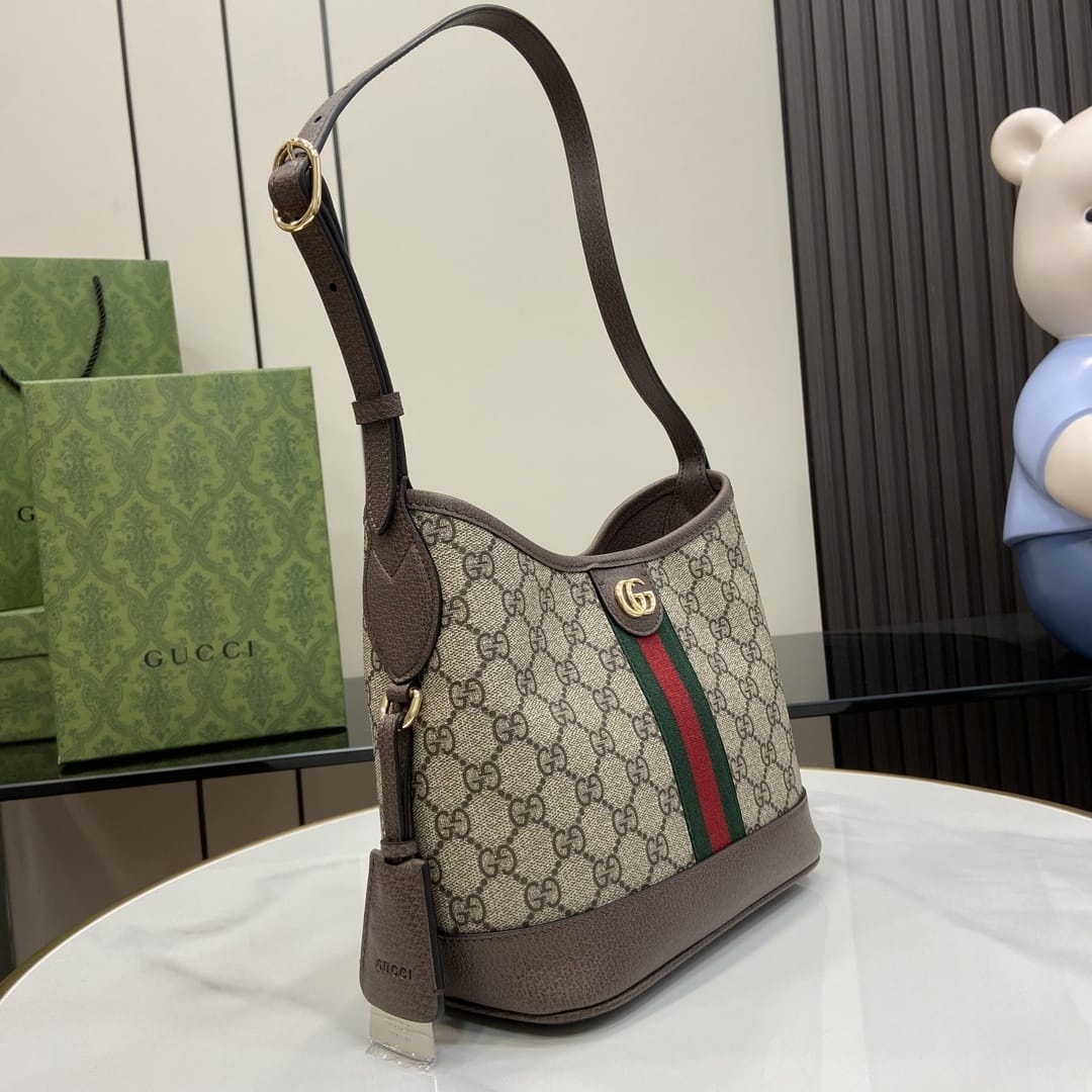 GUCCI Ophidia Small Shoulder Bag - Beige and Ebony GG Supreme