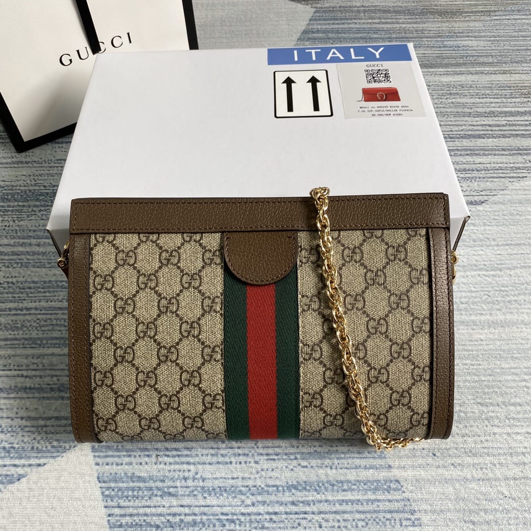 GUCCI Ophidia Small Chain Strap Shoulder Bag - Beige and Ebony GG Supreme