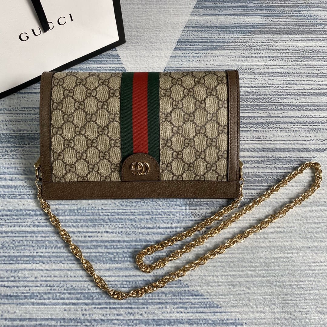 GUCCI Ophidia Small Chain Strap Shoulder Bag - Beige and Ebony GG Supreme