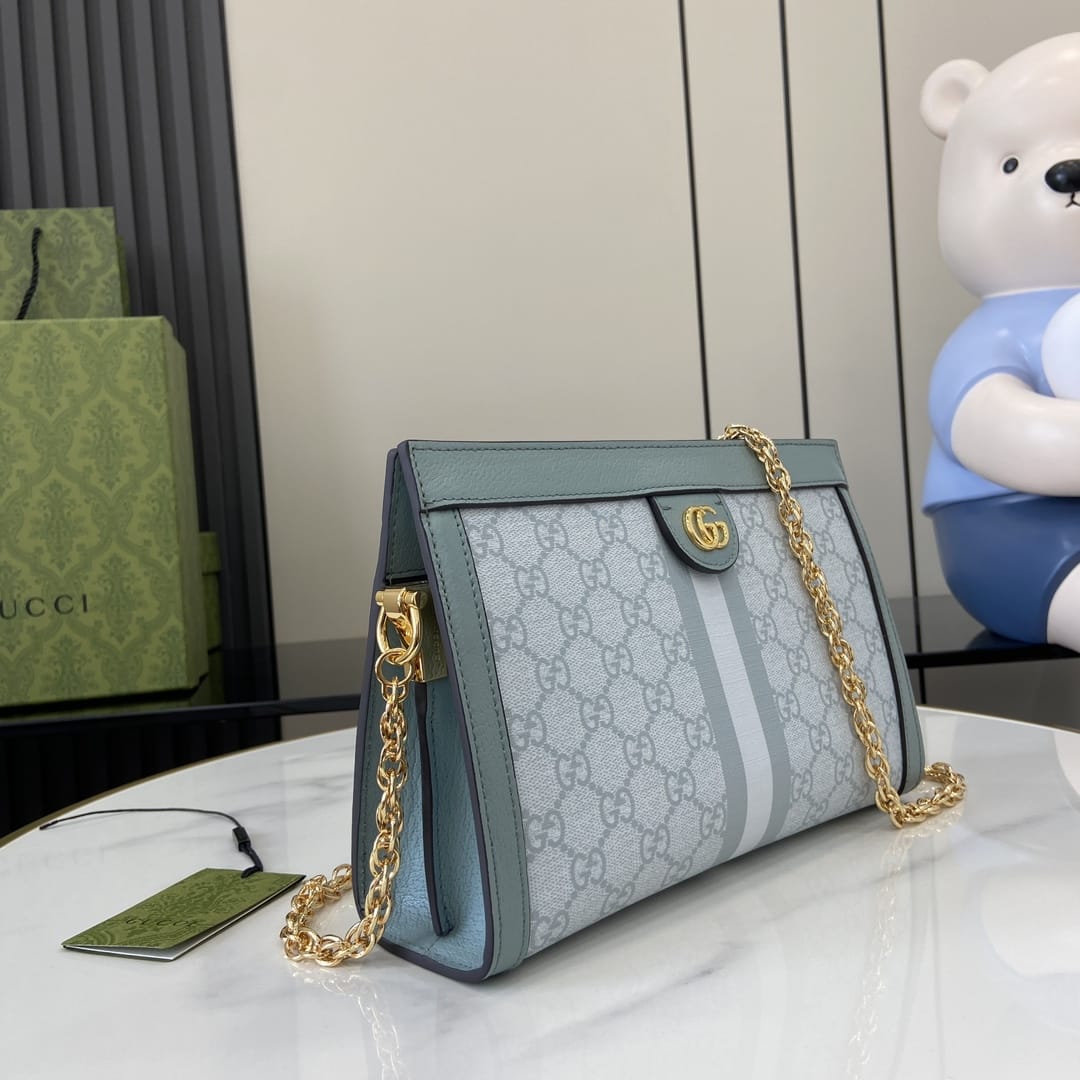 GUCCI Ophidia Small Chain Strap Shoulder Bag - Dusty Blue GG Supreme