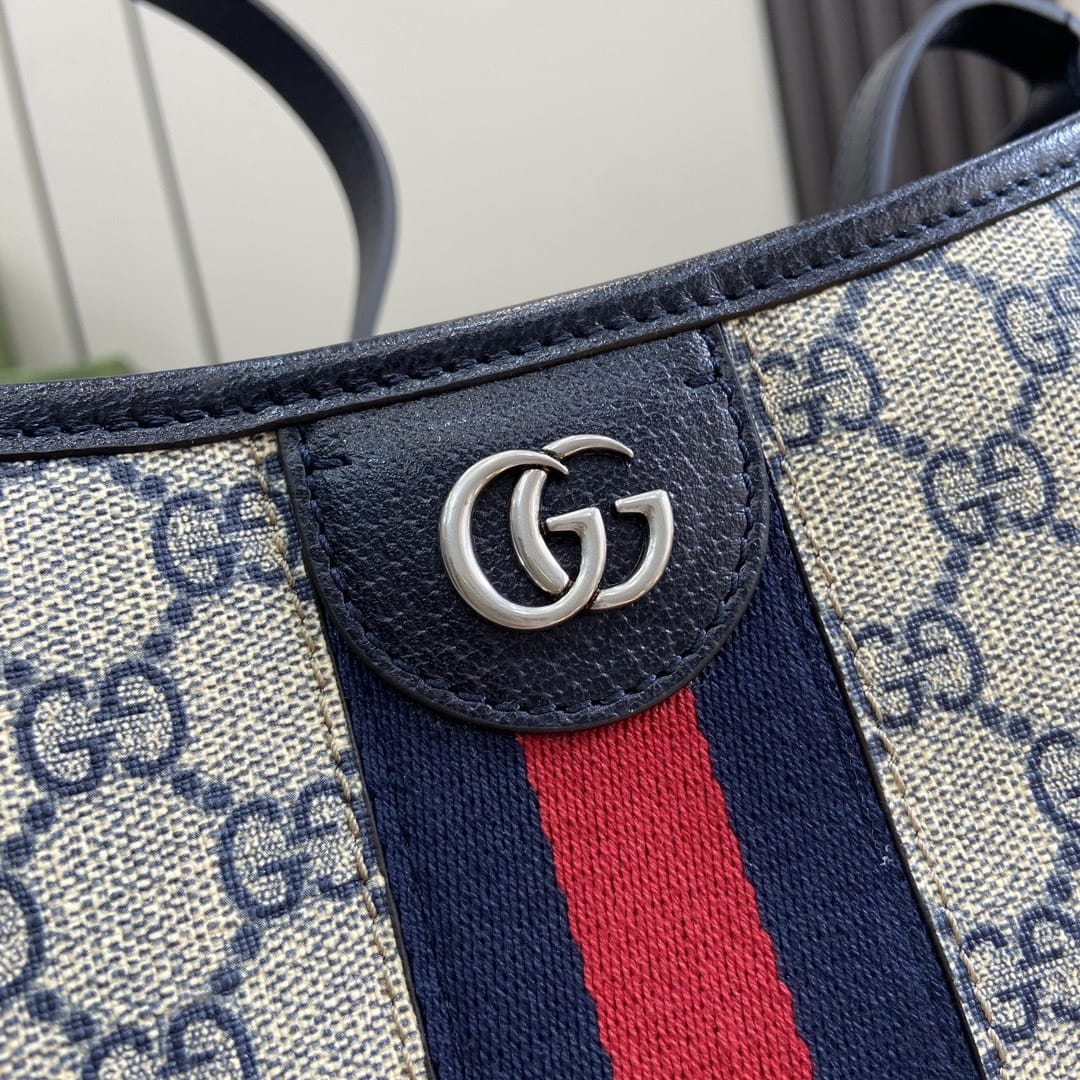 GUCCI Ophidia Medium Shoulder Bag - Beige and Blue GG Supreme