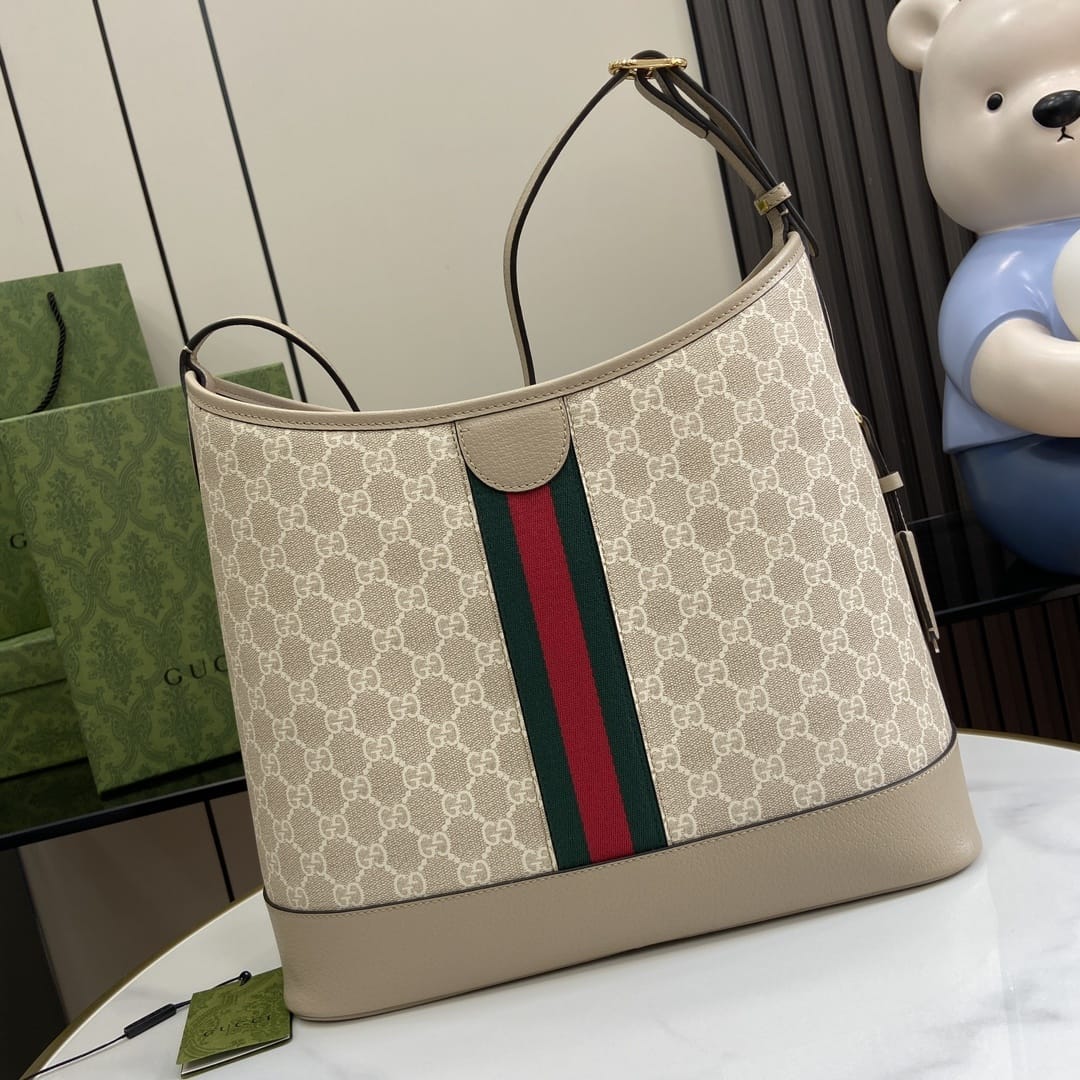 GUCCI Ophidia Medium Shoulder Bag - Beige and White GG Supreme