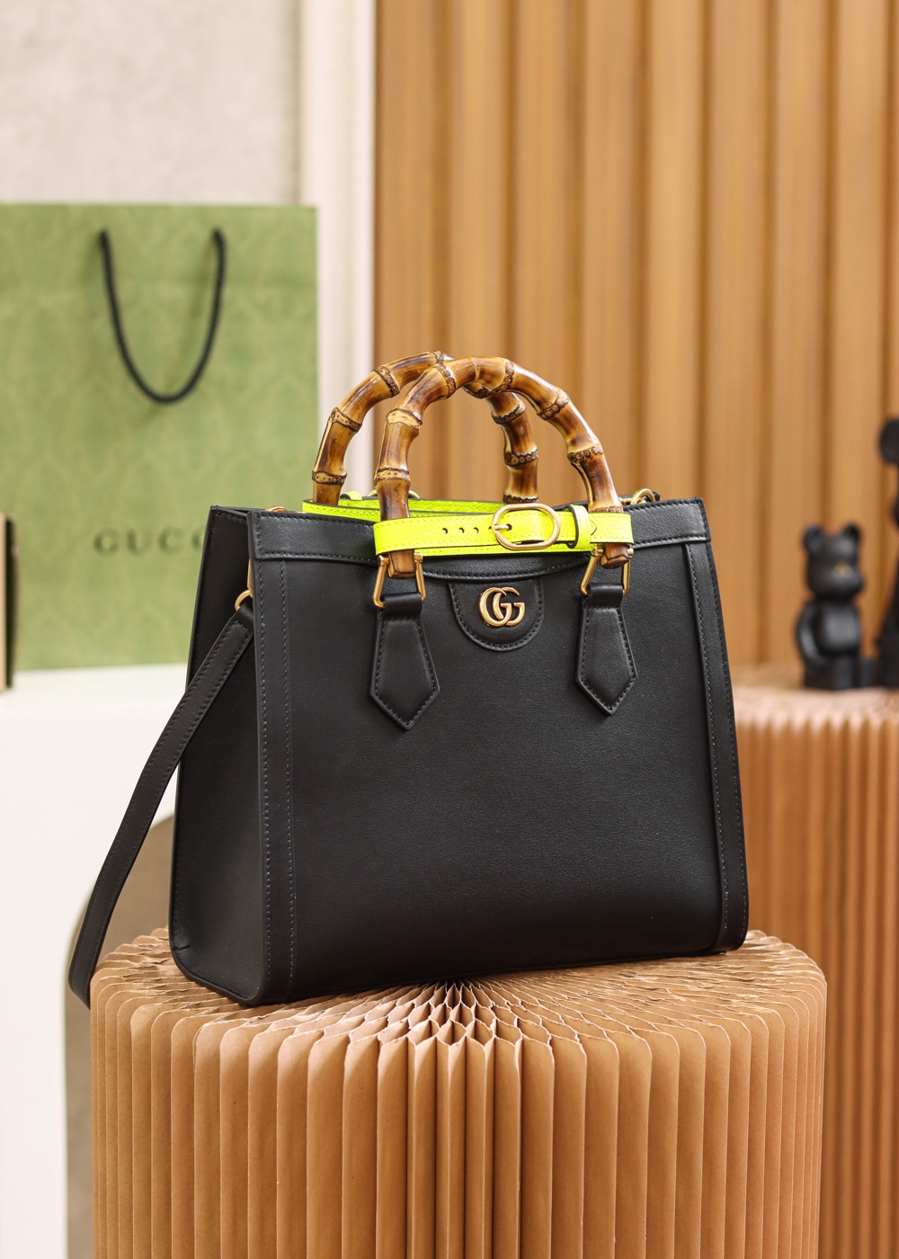 GUCCI Diana Small Tote Bag - Black Leather