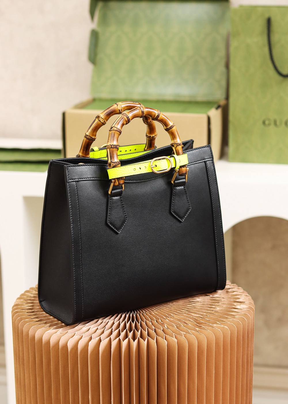 GUCCI Diana Small Tote Bag - Black Leather