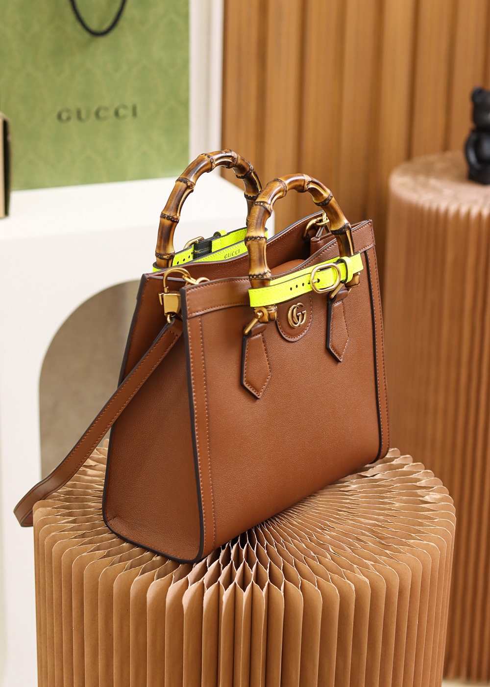 GUCCI Diana Small Tote Bag - Brown Leather