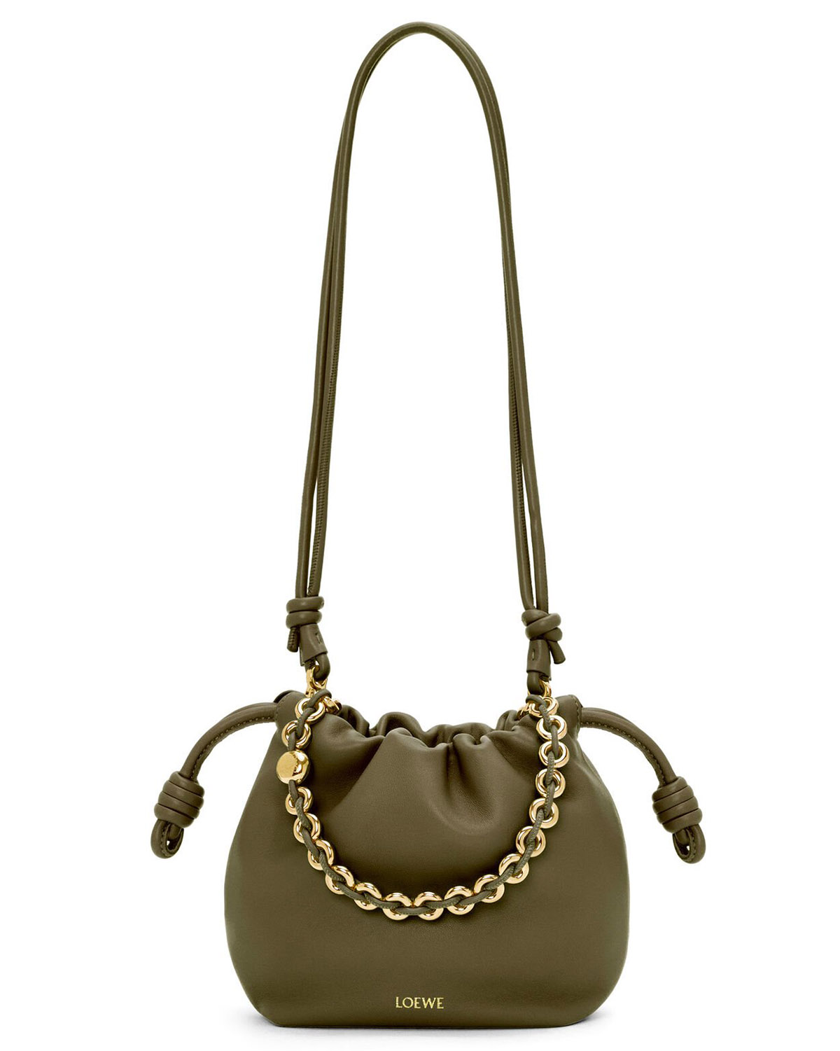 LOEWE Mini Flamenco Purse Bag In Mellow Nappa Lambskin - Dark Khaki Green