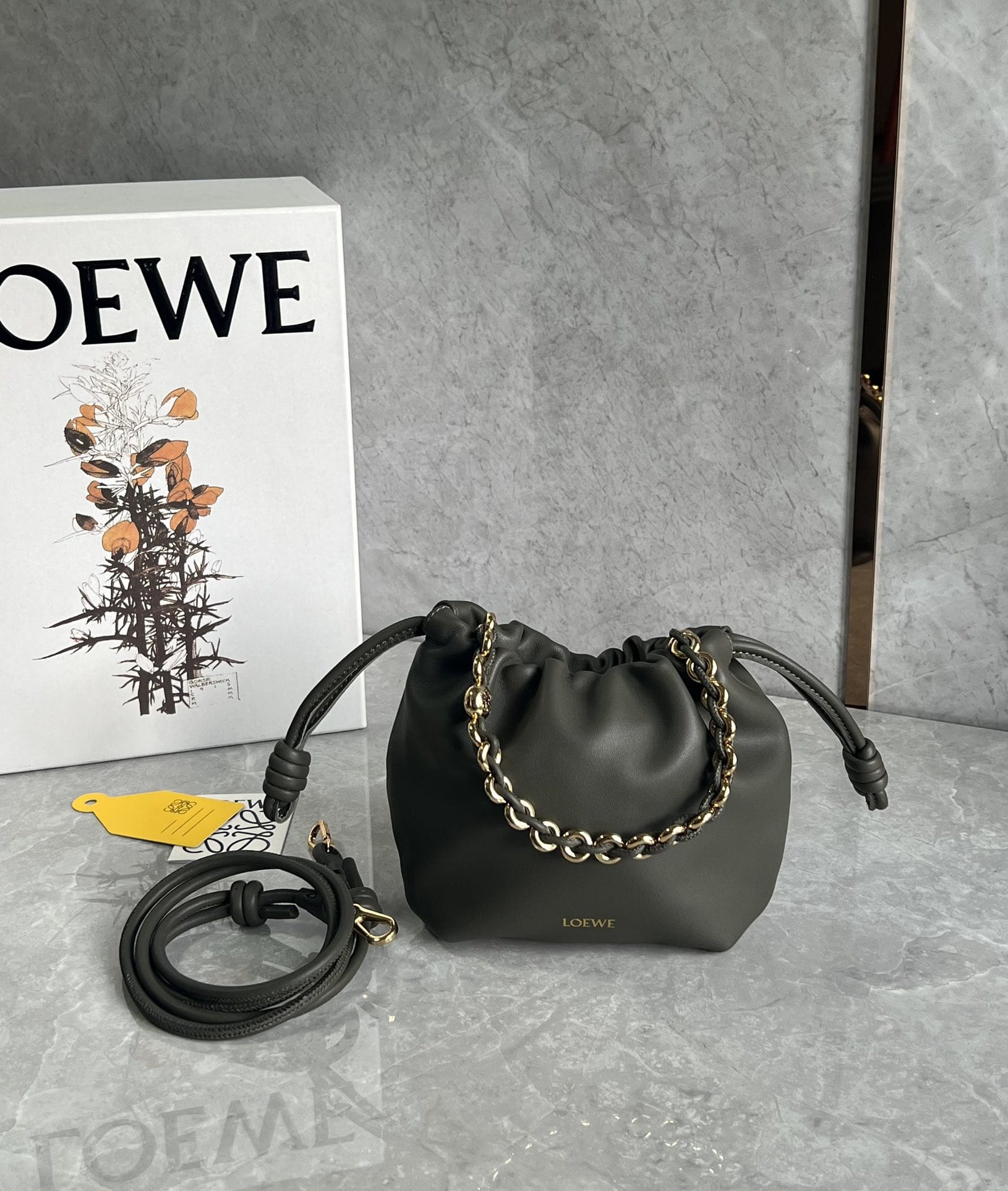 LOEWE Mini Flamenco Purse Bag In Mellow Nappa Lambskin - Dark Khaki Green