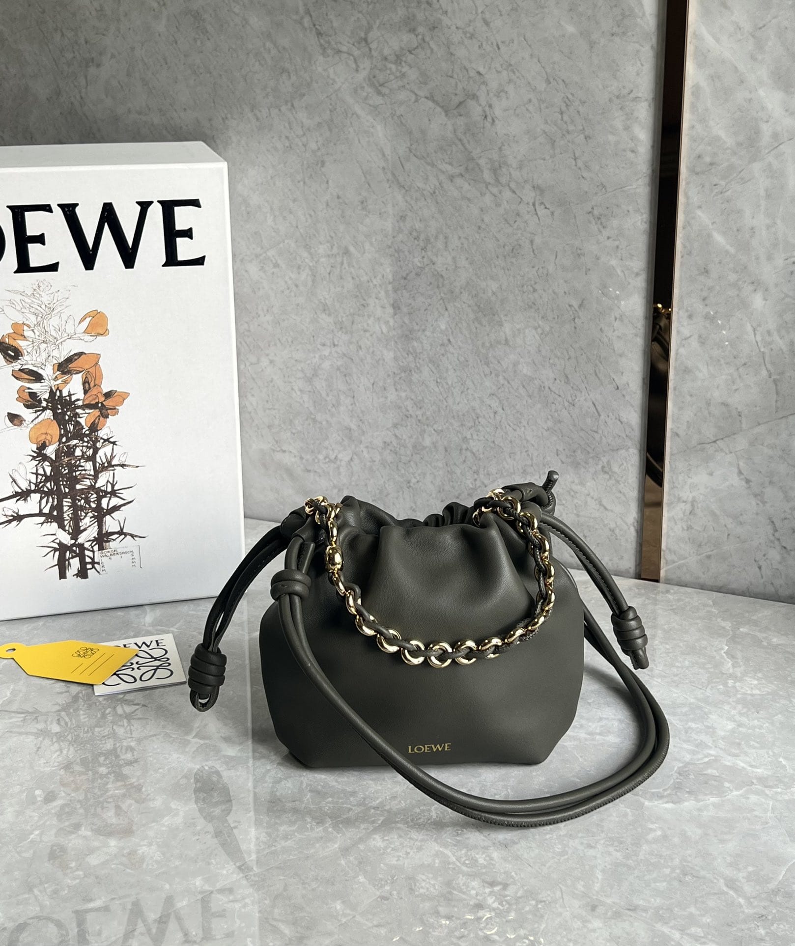 LOEWE Mini Flamenco Purse Bag In Mellow Nappa Lambskin - Dark Khaki Green