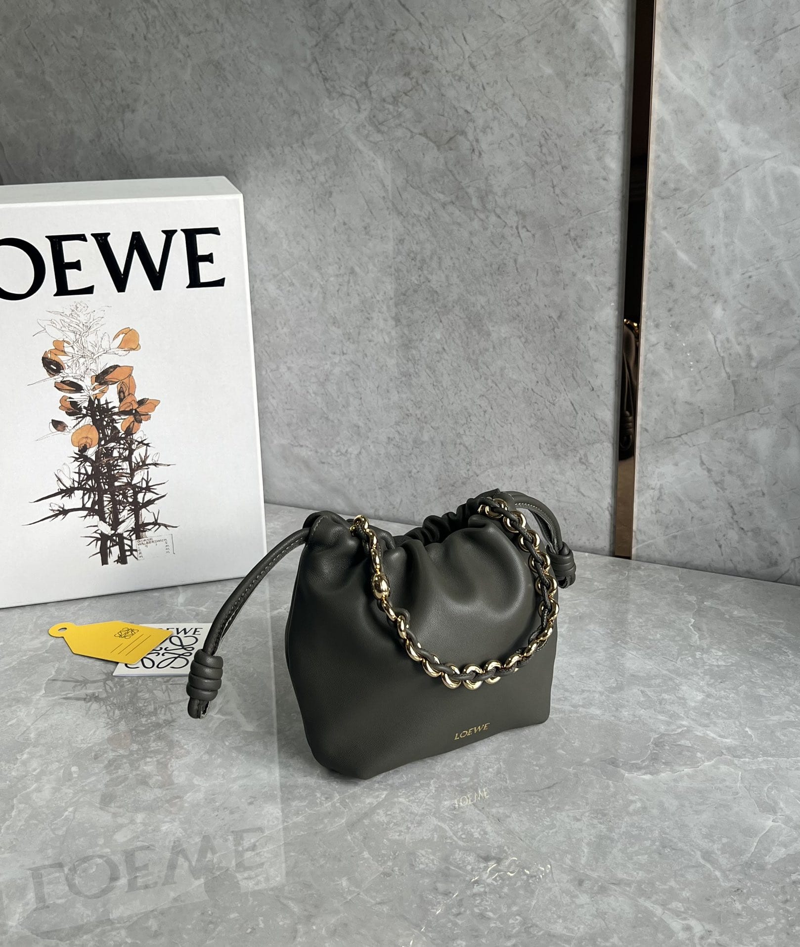 LOEWE Mini Flamenco Purse Bag In Mellow Nappa Lambskin - Dark Khaki Green