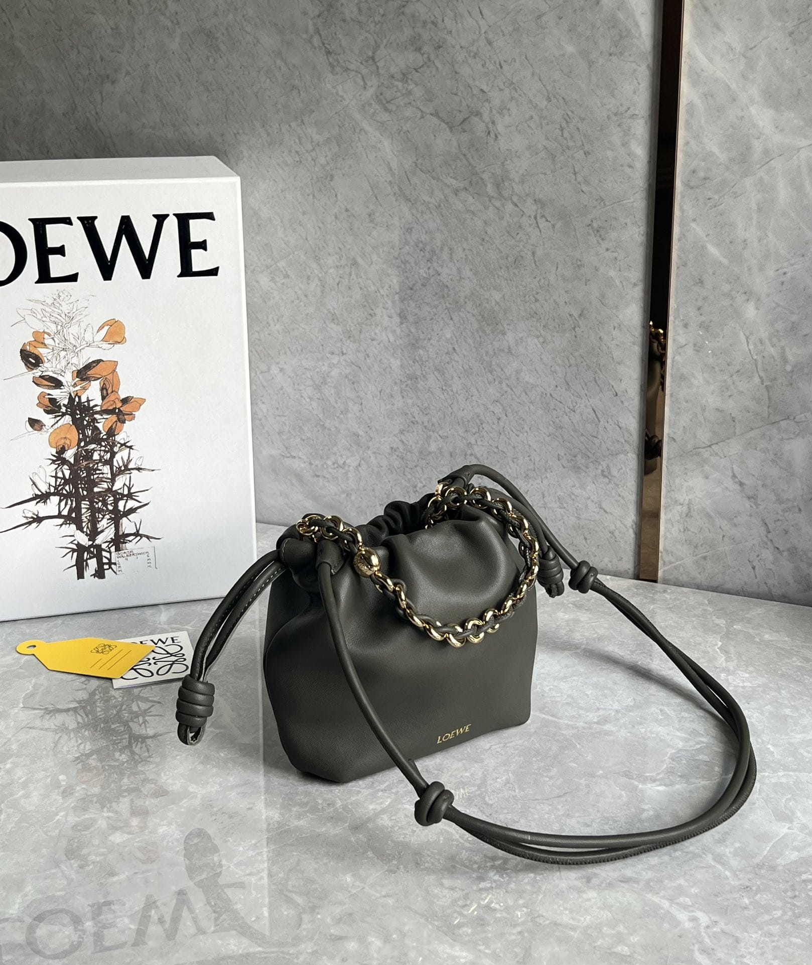 LOEWE Mini Flamenco Purse Bag In Mellow Nappa Lambskin - Dark Khaki Green