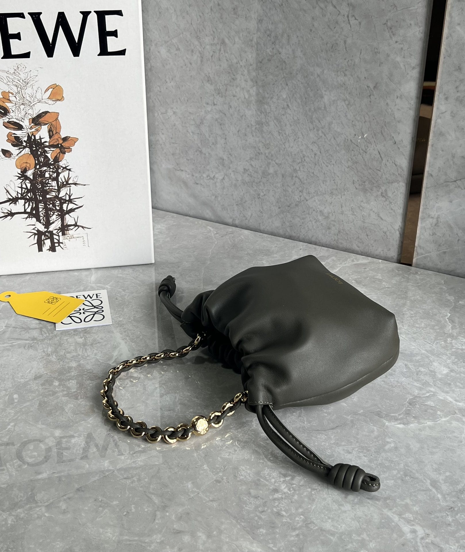 LOEWE Mini Flamenco Purse Bag In Mellow Nappa Lambskin - Dark Khaki Green